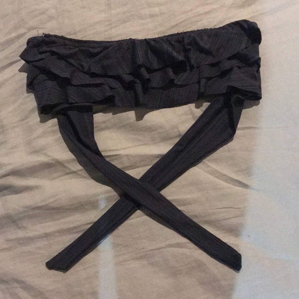 Black Thin Striped Tied Back Bathing Suite Top